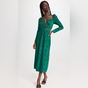 Wayf The Adeline Cutout Floral Jacquard Halter Midi Dress Green - Size M Medium